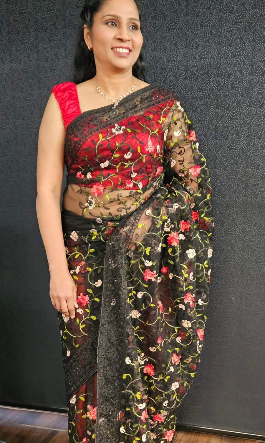 Embroidered saree draped at Salon HiRu