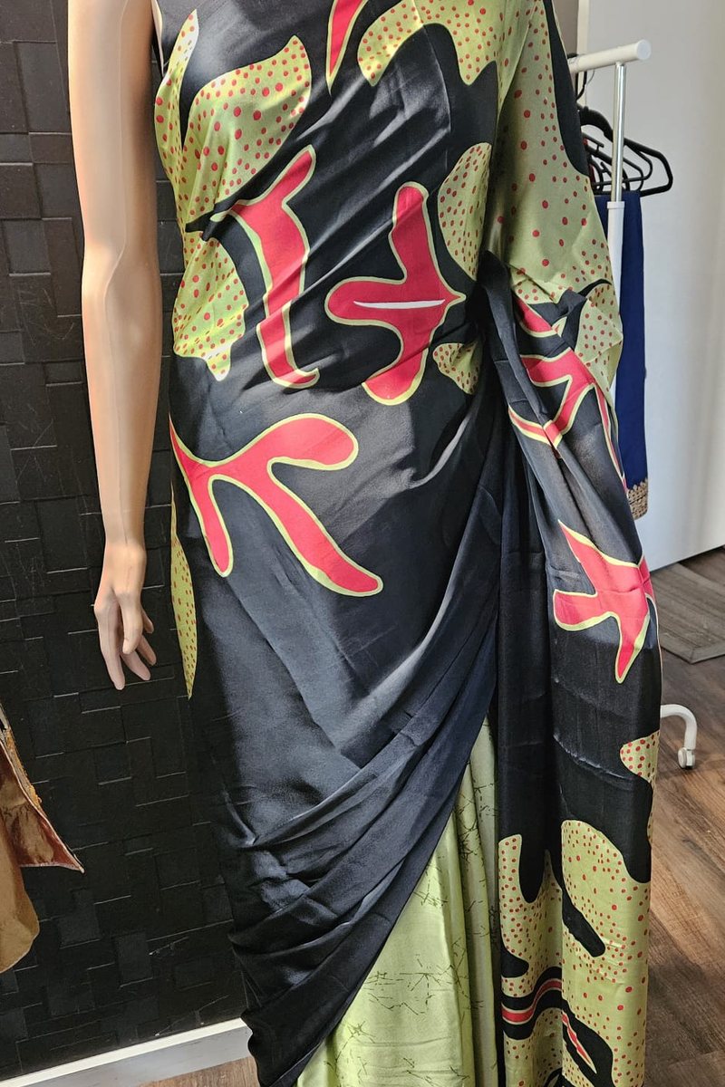 Olive and black printed saree