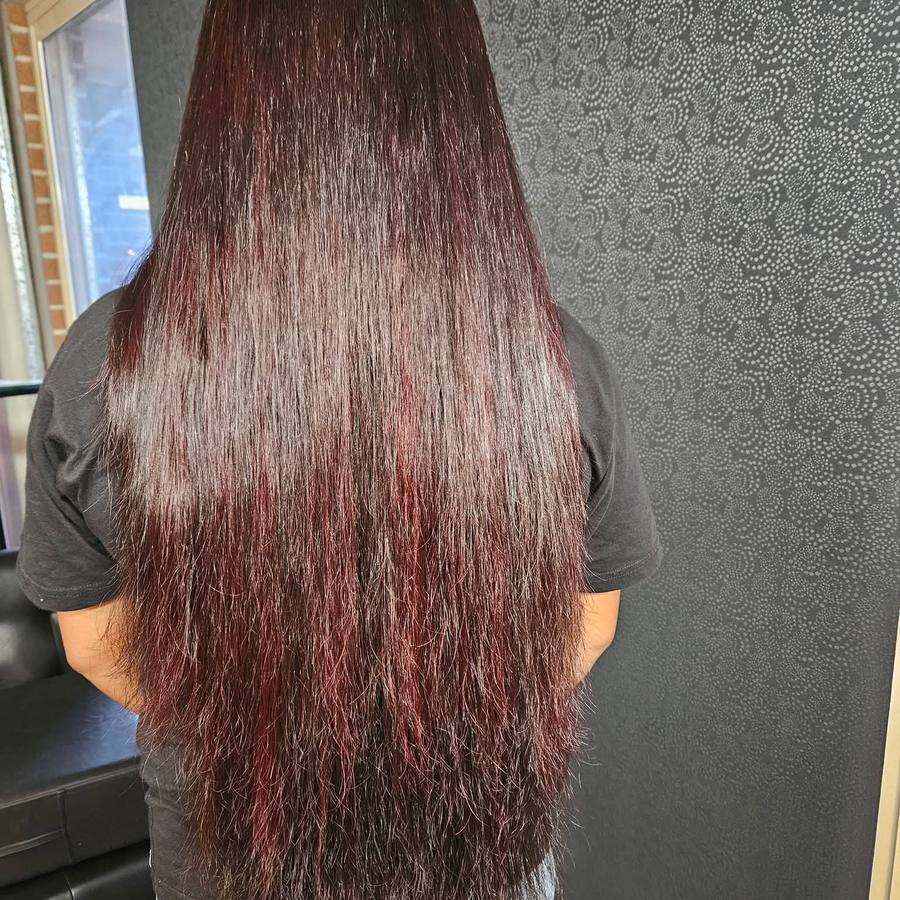 Hair colour work — a warm ombre through long hair